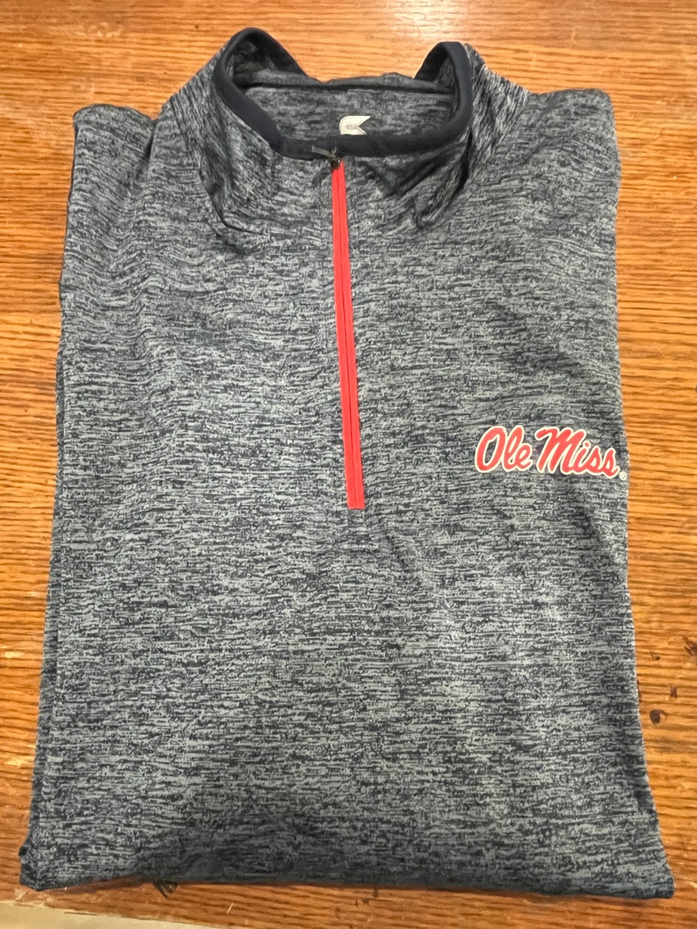 Ole Miss Gray Heather Pullover with Red Accents